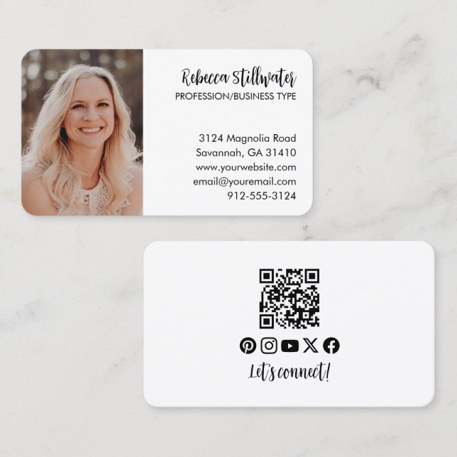 Carte De Visite Simple Elegant noir & blanc Qr Code photo (Devant / Derrière)