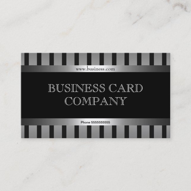 Carte De Visite Simple Élégant Rayure Noir Argent Élégant Classiqu (Devant)