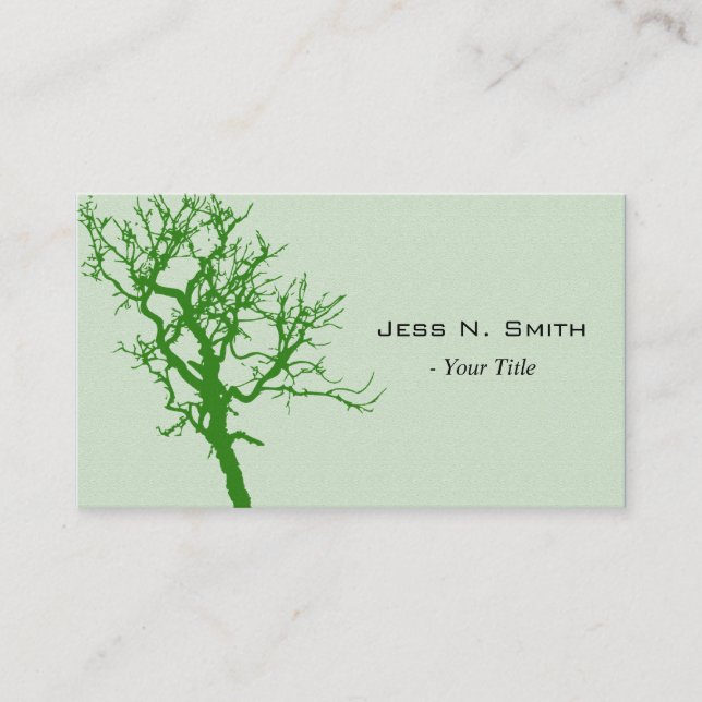 Carte De Visite Simple, élégant, silhouette d'arbre vert frais (Devant)