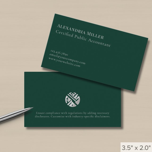 Carte De Visite Simple élégant vert foncé (Créateur téléchargé)