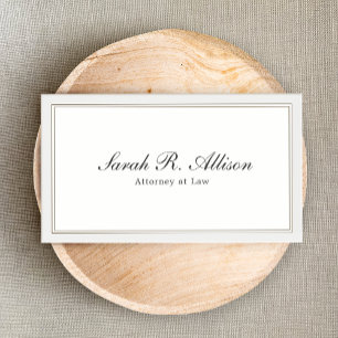 Carte De Visite Simple élégante Avocat blanc avec bordure