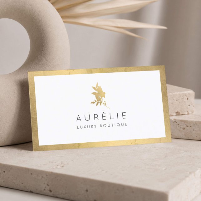 Carte De Visite Simple Faux Or Floral Luxe Boutique (Créateur téléchargé)