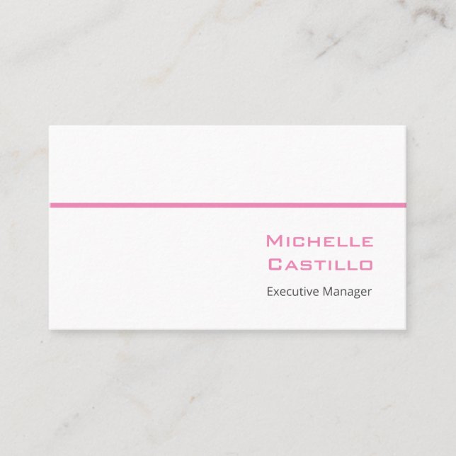 Carte De Visite Simple Feminine Minimaliste Rose Blanc (Devant)