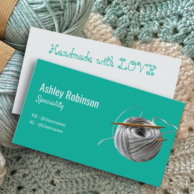 Carte De Visite Simple fil argent crochet crochet turquoise modern (Simple silver yarn crochet hook turquoise modern business card)
