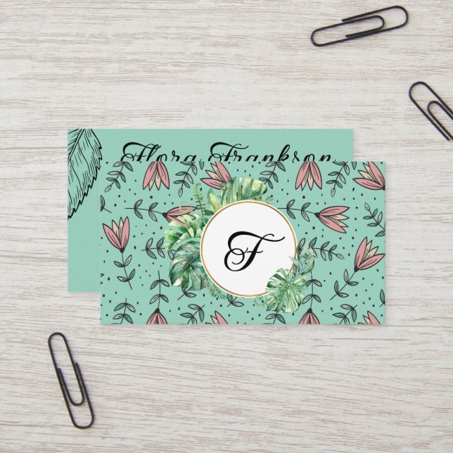 Carte de visite simple Fleurs & Feuillage pour pet (Devant/Arrière en situation)