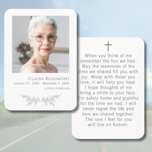 Carte De Visite Simple Floral Photo Cross Prayer Card (Simple Floral Photo Cross Prayer Card
)