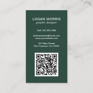 Carte De Visite Simple Forest Green QR Code moderne