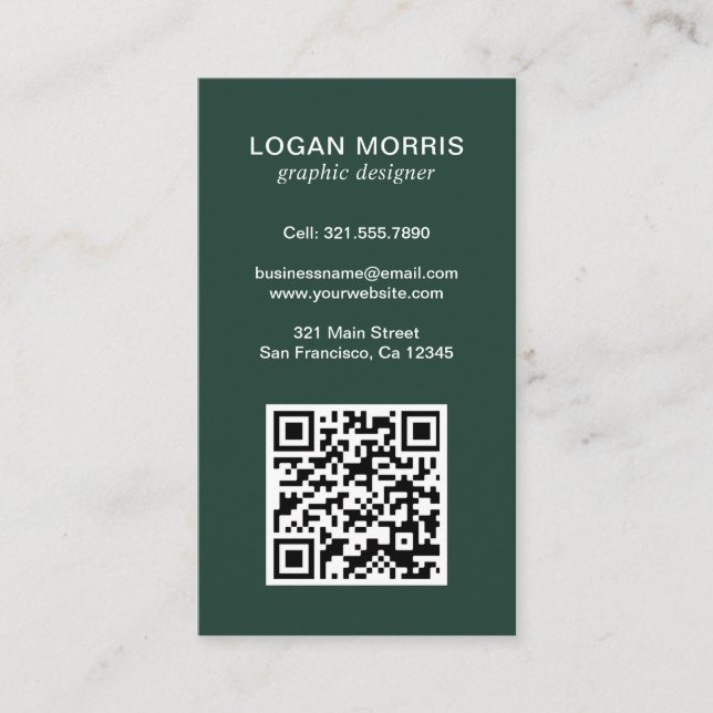 Carte De Visite Simple Forest Green QR Code moderne (Devant)