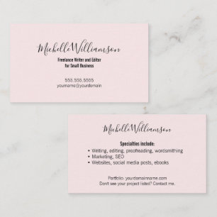 Carte De Visite Simple Freelancer Entrepreneur Blush Pink Noir
