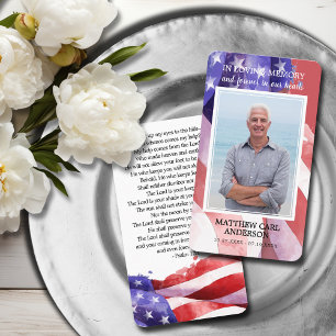 Carte De Visite Simple Funeral Memorial Photo US Flag Prayer Card