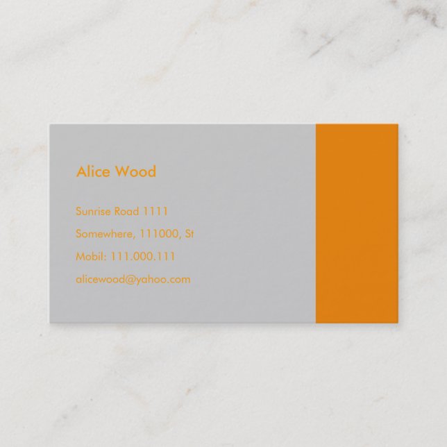 Carte De Visite Simple | Gris Orange (Devant)