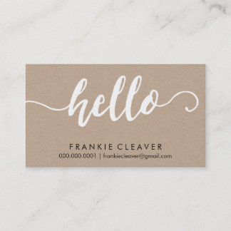 Carte De Visite SIMPLE HELLO SCRIPT à main type kraft blanc
