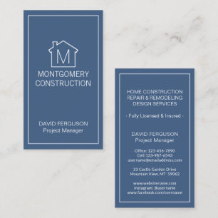 Carte De Visite Simple Home Logo Monogramme Marine Vertical Blanc