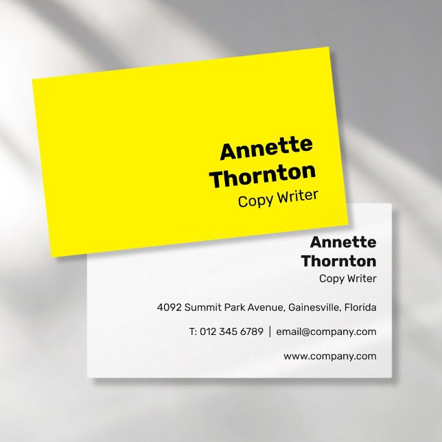 Carte De Visite Simple Jaune Clair Gras Moderne Vibrant (Simple Bright Yellow Bold Modern Vibrant Business Card)