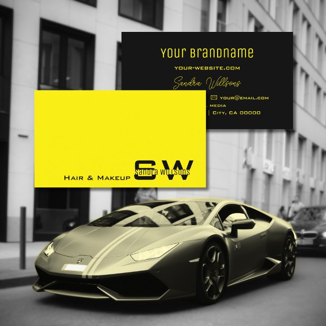 Carte De Visite Simple Jaune et Noir avec Monogramme (Créateur téléchargé)