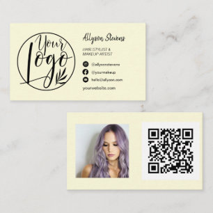 Carte De Visite Simple jaune maquillage photo logo qr code