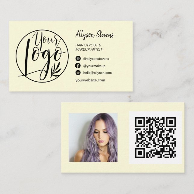 Carte De Visite Simple jaune maquillage photo logo qr code (Devant / Derrière)