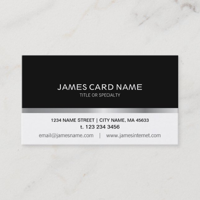 Carte de visite simple ligne argent noir/blanc (Devant)