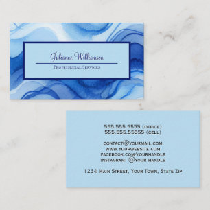 Carte De Visite Simple lignes aquarelles ondulées bleue royale et 