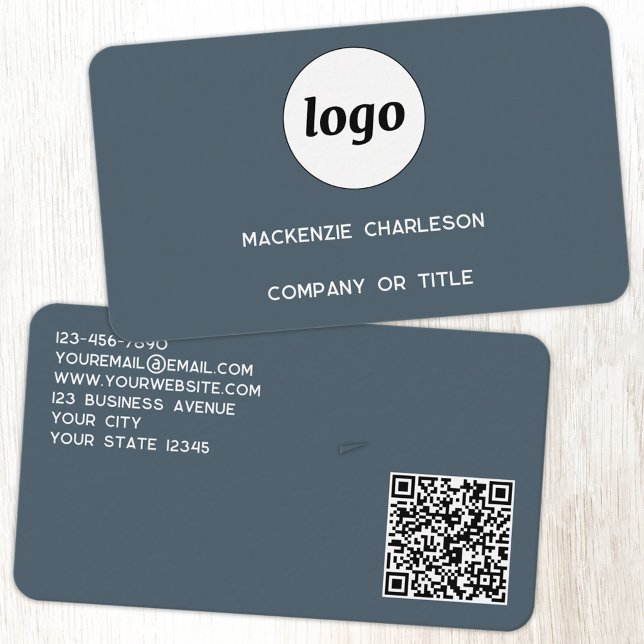 Carte De Visite Simple Logo and QR Code Charcoal Gray (Simple logo with custom text business branding promotional charcoal gray business card)