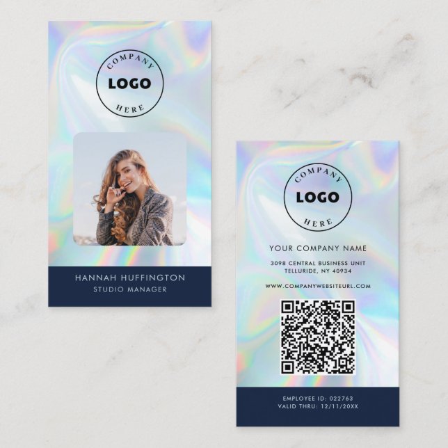 Carte De Visite Simple logo code QR holographique photo de l'emplo (Devant / Derrière)