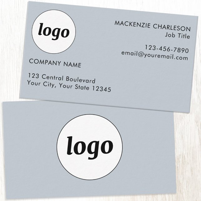Carte De Visite Simple Logo et Texte Bleu Poudre (Logo and custom text professional business card)