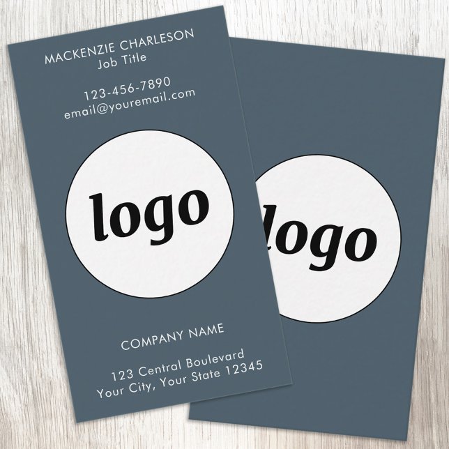 Carte De Visite Simple logo et texte gris charbon vertical (Simple logo with custom text business branding promotional charcoal gray vertical business cards)
