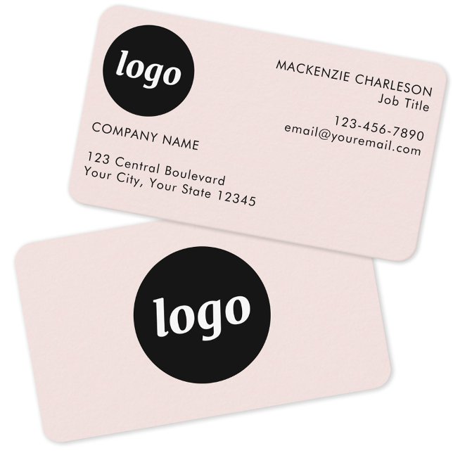 Carte De Visite Simple Logo et Texte Rose Pâle (Logo and text custom professional minimalist blush pink business card)