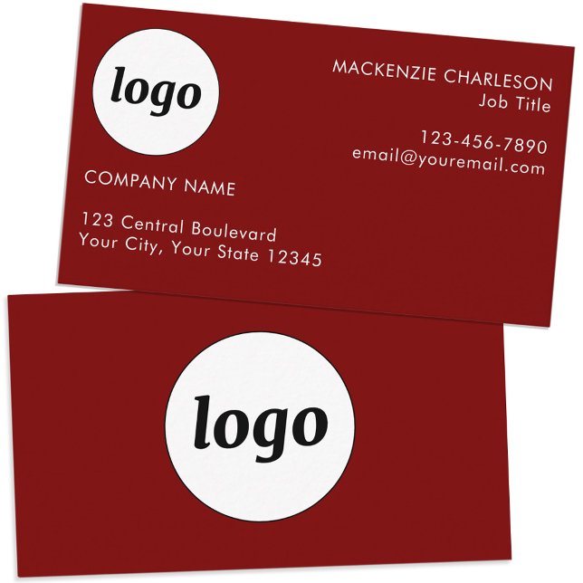 Carte De Visite Simple Logo et Texte Rouge Bourgogne Foncé (Simple logo custom text professional branding business card dark burgundy red)