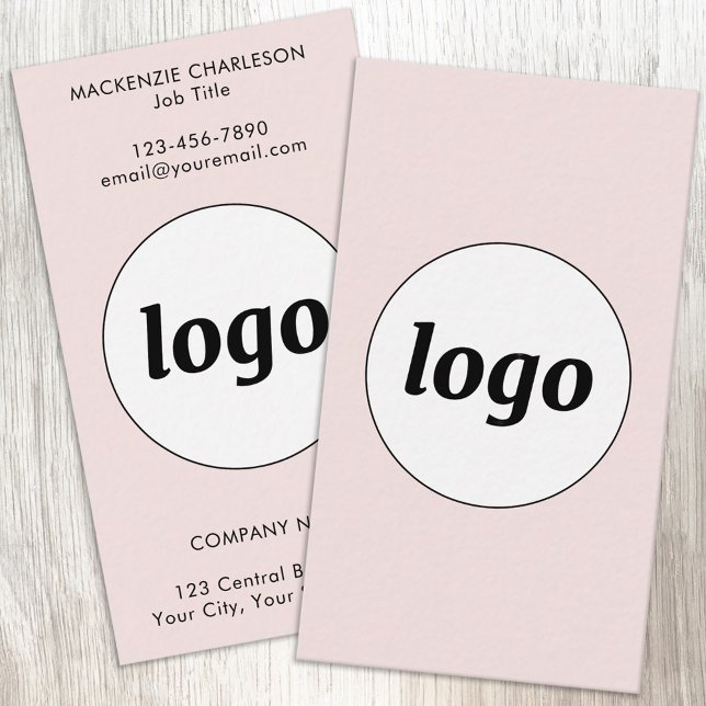 Carte De Visite Simple Logo et Texte Vertical Rose Blush (Simple logo with custom text business branding promotional blush pink vertical format business cards)