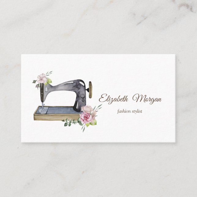 Carte De Visite Simple machine à coudre florale à l'aquarelle  (Devant)