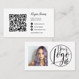 Carte De Visite Simple maquillage noir blanc cheveux photo qr code