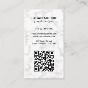 Carte De Visite Simple Marbre QR Code Moderne
