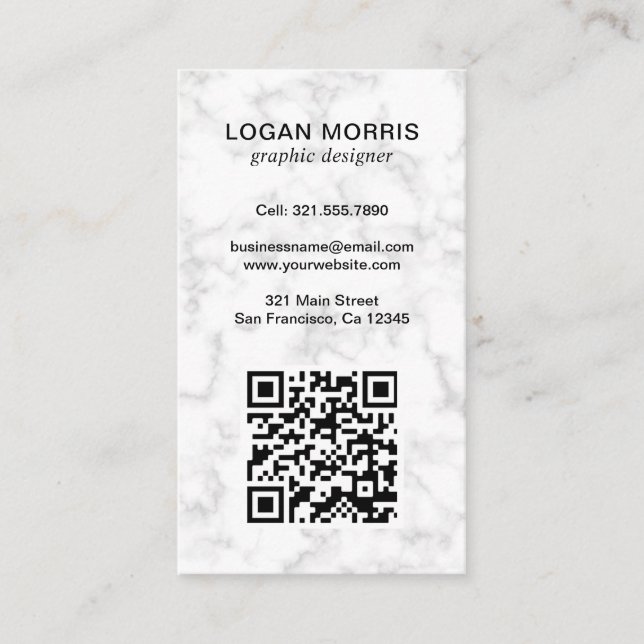 Carte De Visite Simple Marbre QR Code Moderne (Devant)