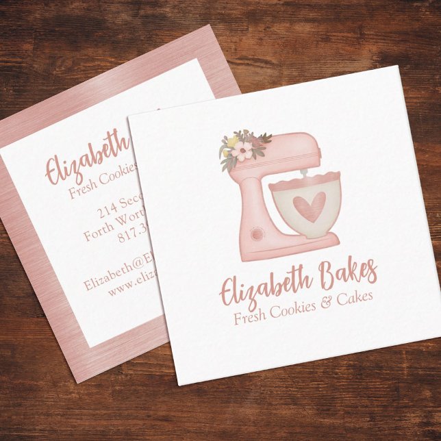 Carte de visite simple mélange floral pâtisserie (A cute pink  mixer bakery business card. Personalize it with your info.)