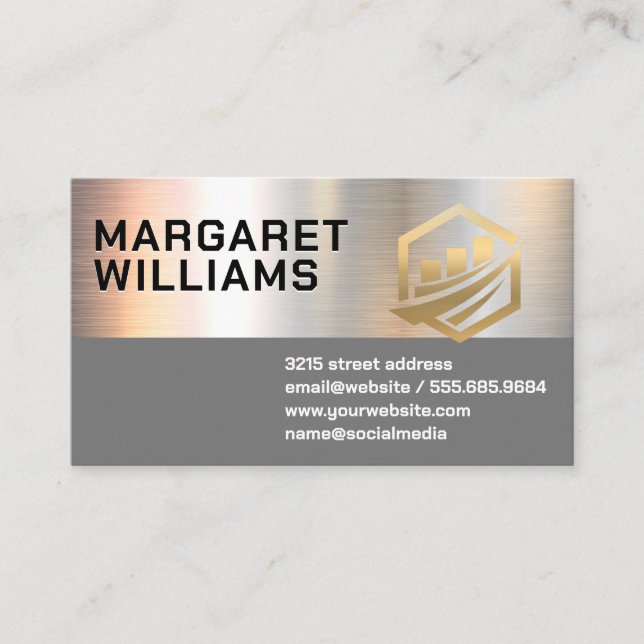 Carte De Visite Simple Métallique | Logo Finance d'Entreprise (Devant)