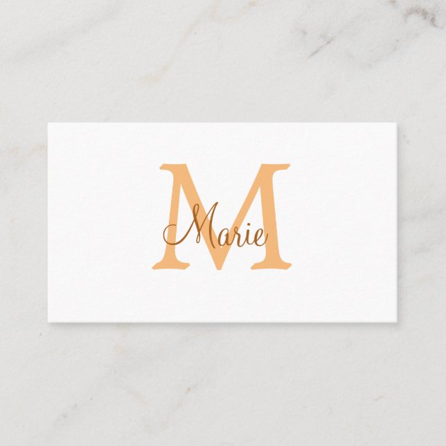 Carte De Visite simple minimal ajouter nom monogramme orange marro (Devant)