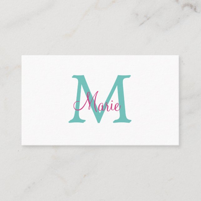 Carte De Visite simple minimal ajouter nom monogramme vert rose bl (Devant)