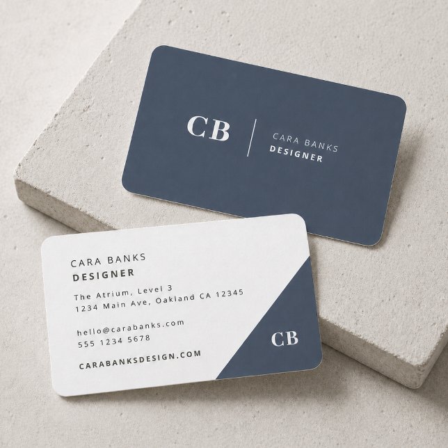 Carte De Visite Simple minimal bleu marine monogramme  (Créateur téléchargé)