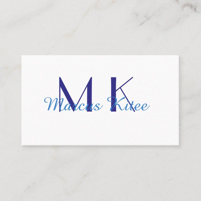 Carte De Visite simple minimal monogram personalized name blue ret (Devant)