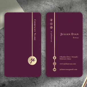 Carte De Visite Simple Minimal Monogramme Élégant Bordeaux et Or