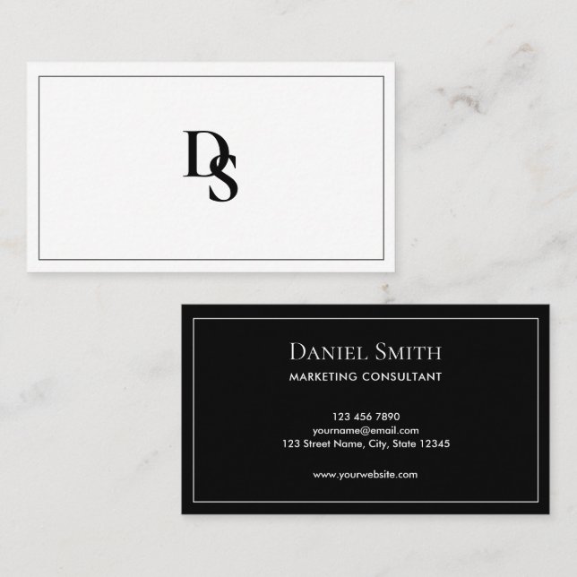 Carte De Visite Simple Minimalist Black and White Monogram (Devant / Derrière)