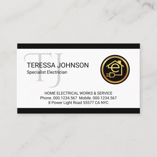 Carte De Visite Simple Minimalist Monogram Name Electric (Devant)