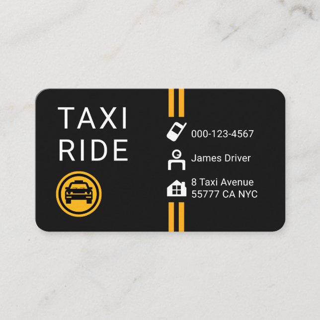 Carte De Visite Simple Minimalist Yellow Taxi Lines (Devant)