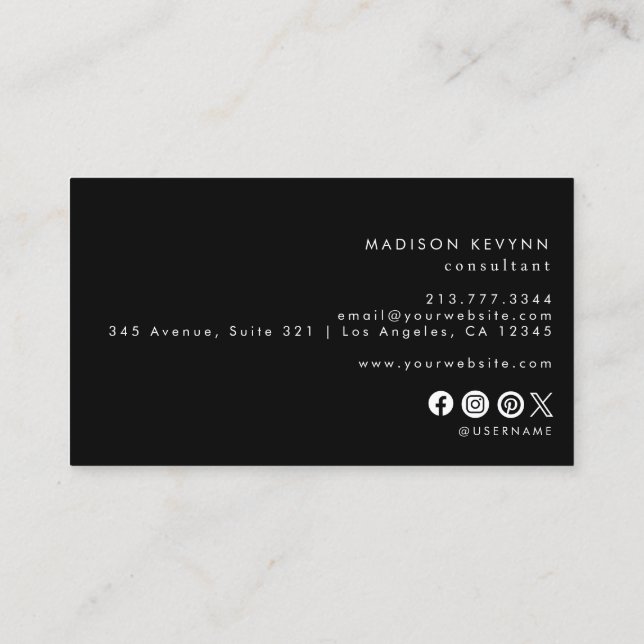 Carte De Visite Simple Minimaliste Noir (Dos)