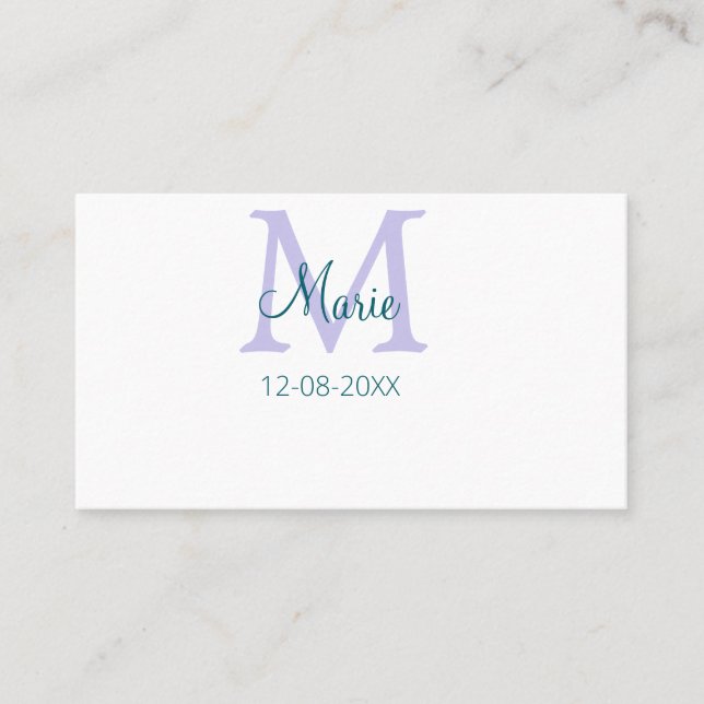 Carte De Visite simple minimum ajouter nom monogramme violet vert  (Devant)