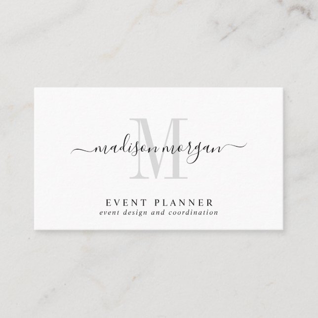 Carte De Visite Simple Modern Event Planner Script Monogram (Devant)