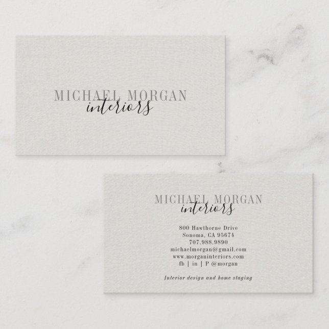 Carte De Visite Simple Modern Interior Designer Script Faux Linen (Devant / Derrière)