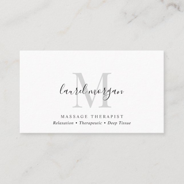 Carte De Visite Simple Modern Massage Therapist Script Monogram (Devant)