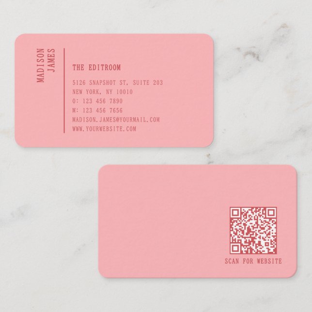 Carte De Visite Simple Modern Minimal Pink QR Code (Devant / Derrière)